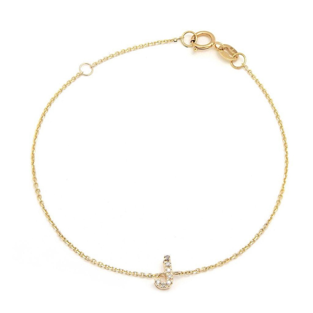 14K Real Yellow Gold Initial ”J” Single Prong Diamond Bracelet 7+1″